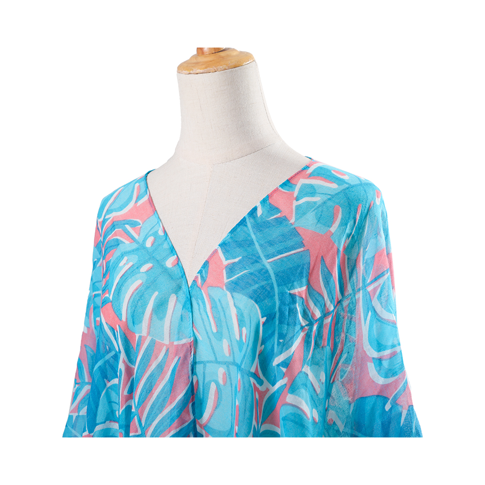 100% voile damesstrandbadpakkimono met bohemien bloemenprint, losse casual resortkleding