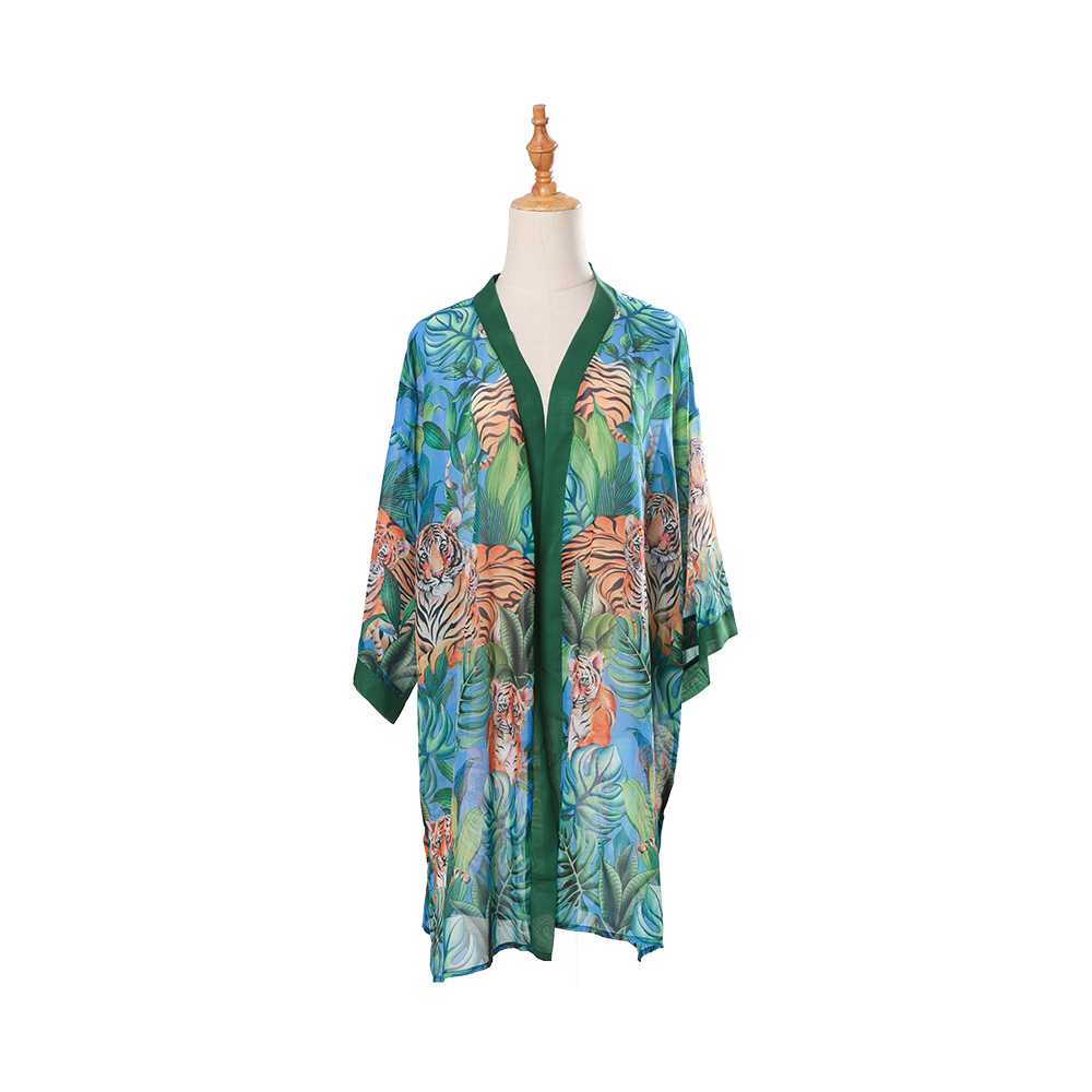 Digitaal bedrukt chiffon dames zomerbikini kimono badpak cover-ups voor badkleding