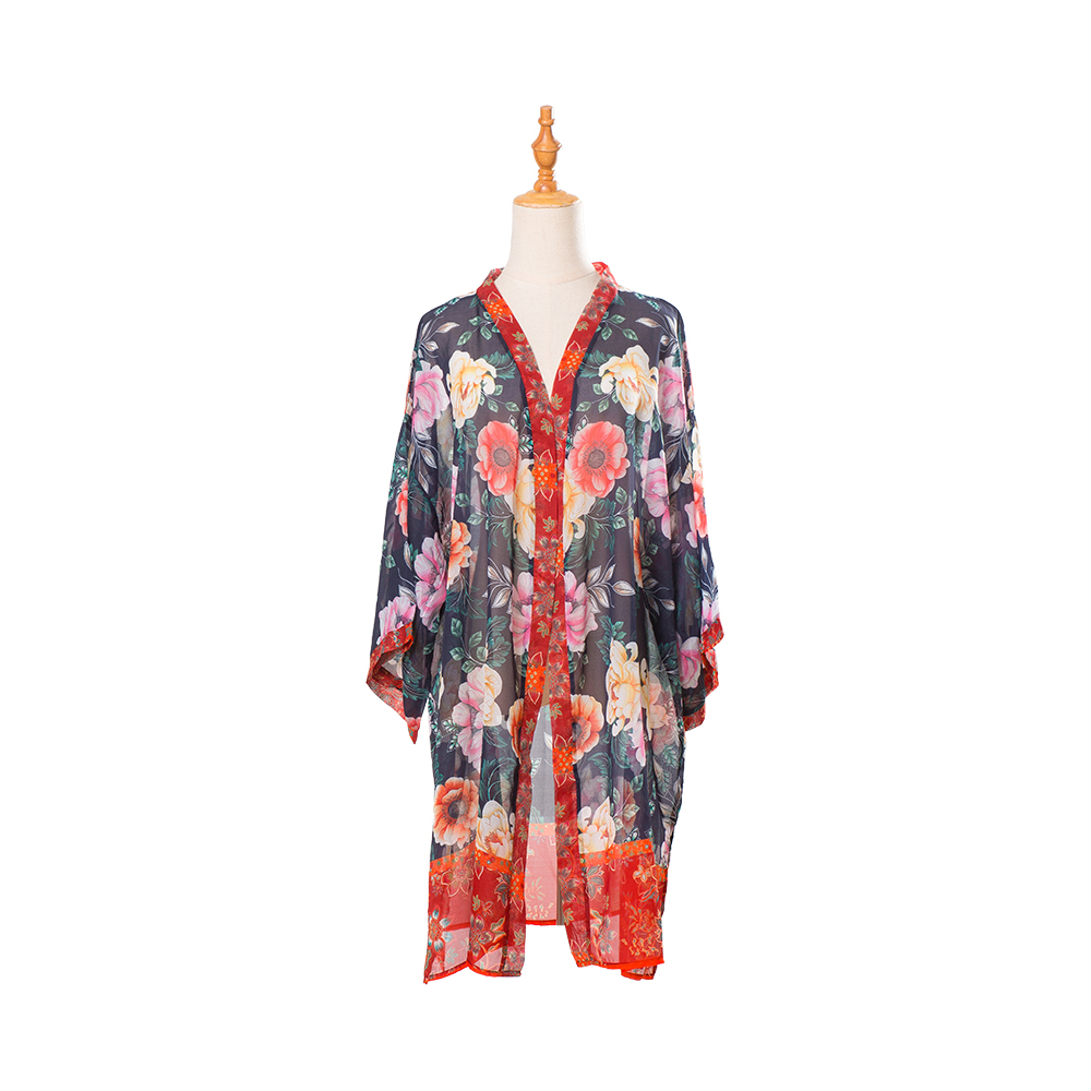 Kimono's voor dames zomerstrand bedekken doorschijnend vest chiffon bloemen bedekken losse casual topblouse