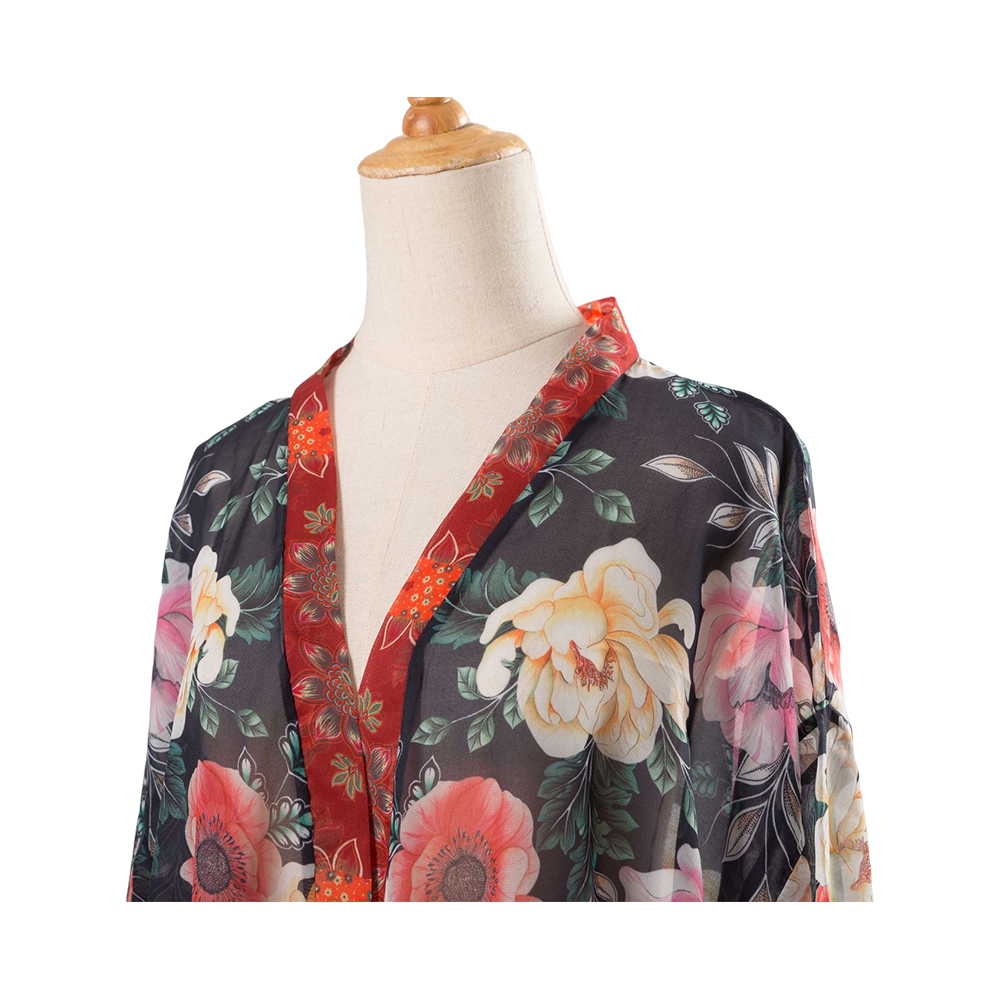 Kimono's voor dames zomerstrand bedekken doorschijnend vest chiffon bloemen bedekken losse casual topblouse