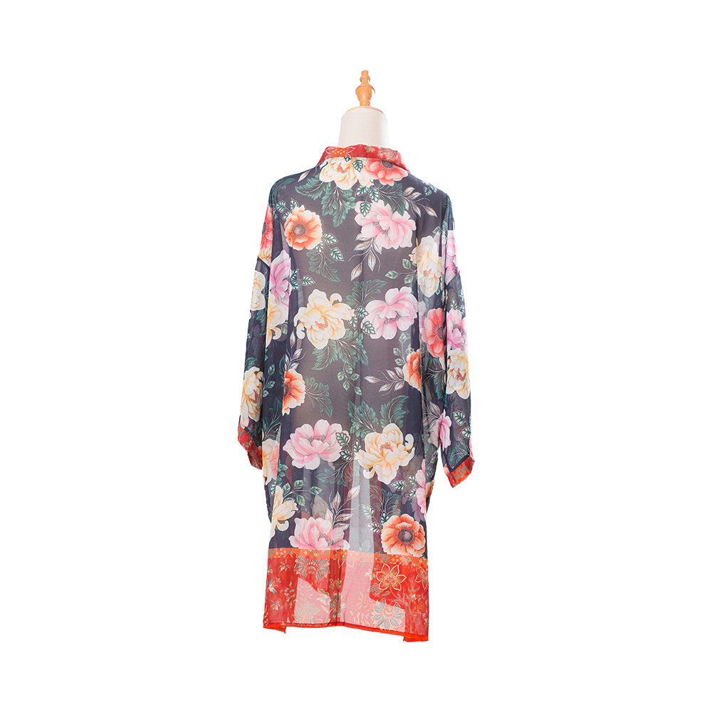 Kimono's voor dames zomerstrand bedekken doorschijnend vest chiffon bloemen bedekken losse casual topblouse