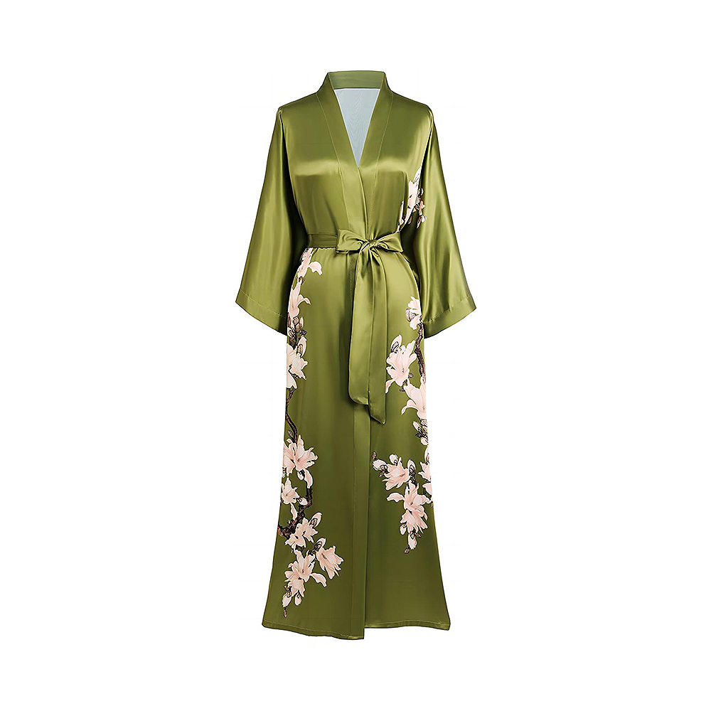 Kimono gewaad cover-up lange bloemen satijnen nachtkleding zijdeachtige badjas vrijgezellenjurk