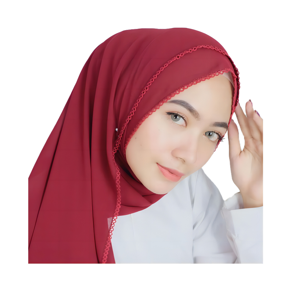 Moslim jersey parel chiffon damesmode gebogen tanden rand hijab turqu sjaal voor dames