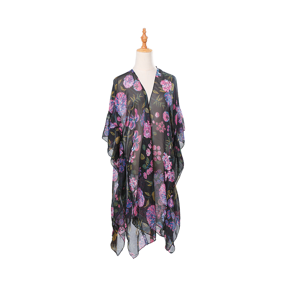 Dames chiffon kimono vest met bloemenprint, losse cover-up casual blousetops