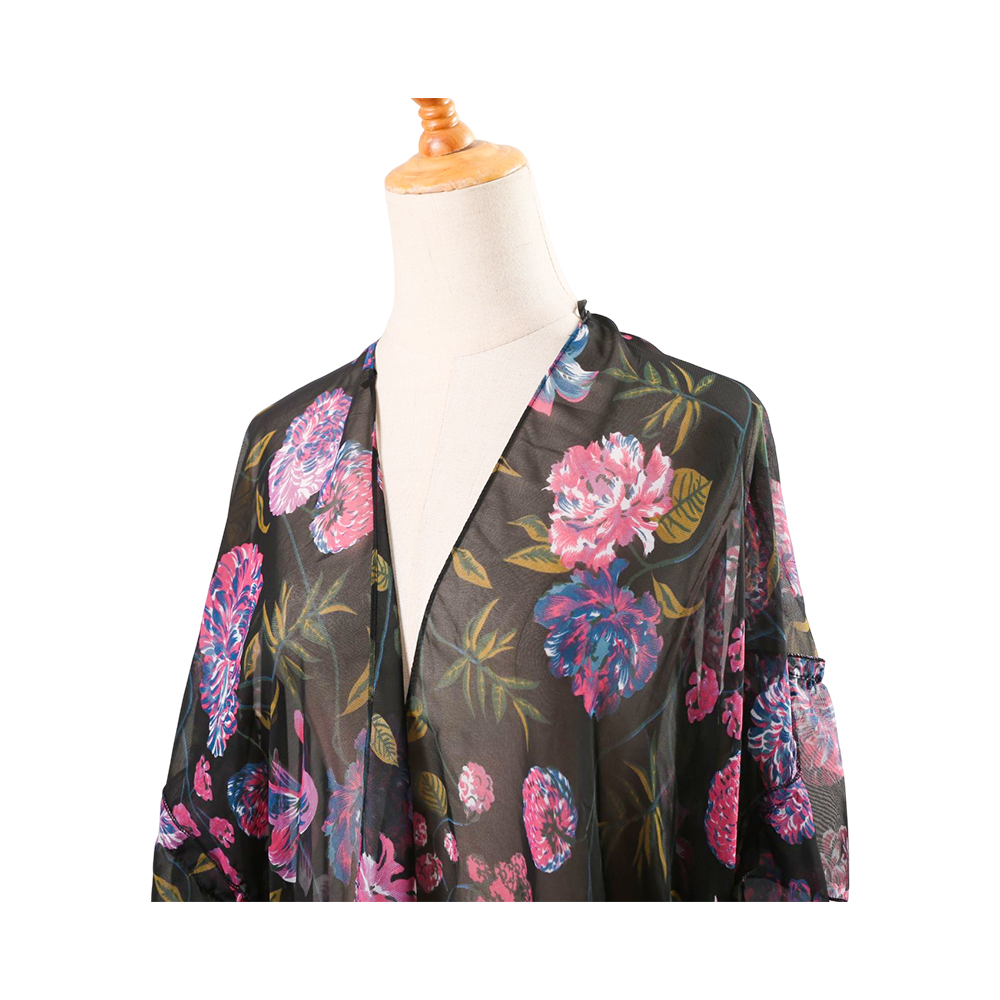 Dames chiffon kimono vest met bloemenprint, losse cover-up casual blousetops