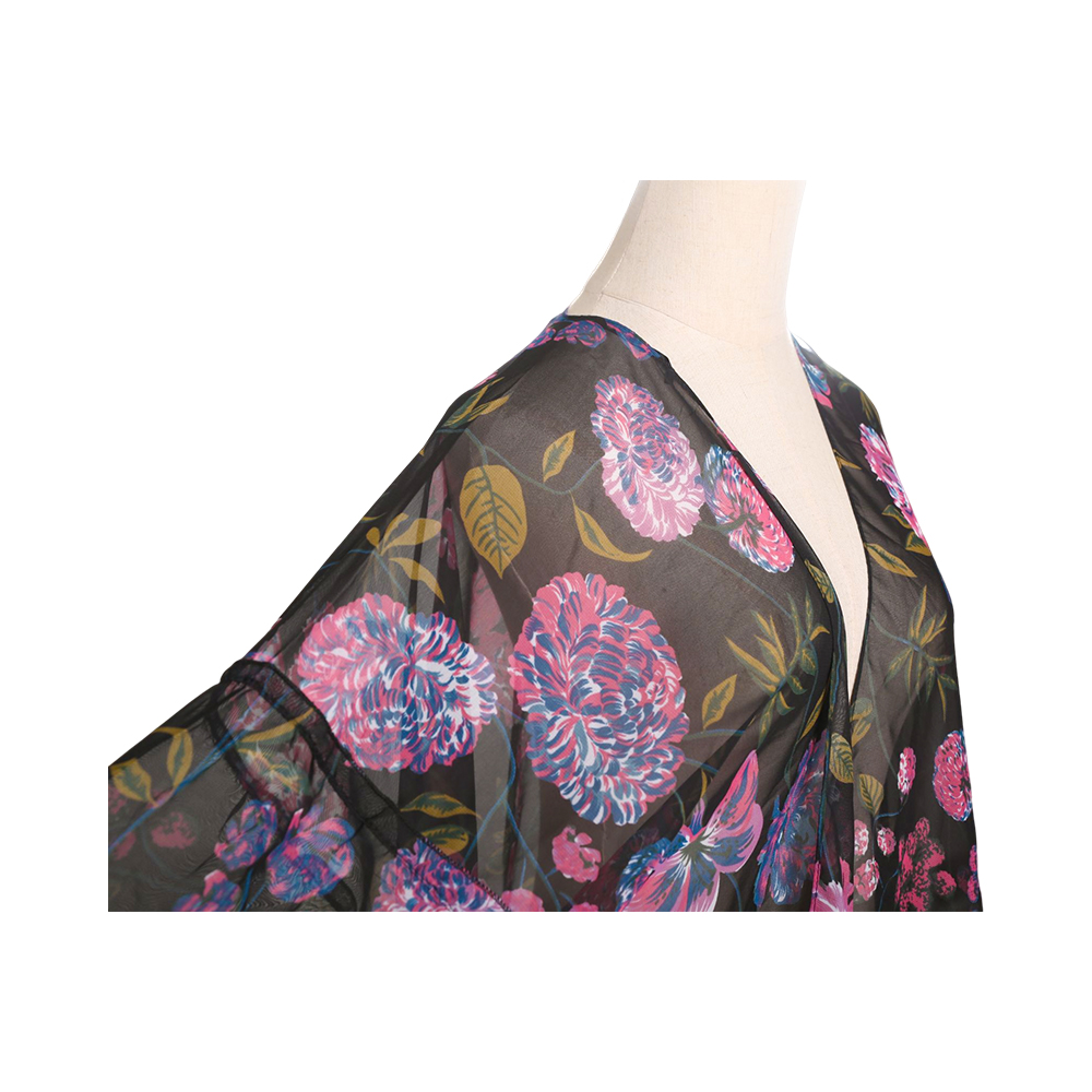 Dames chiffon kimono vest met bloemenprint, losse cover-up casual blousetops