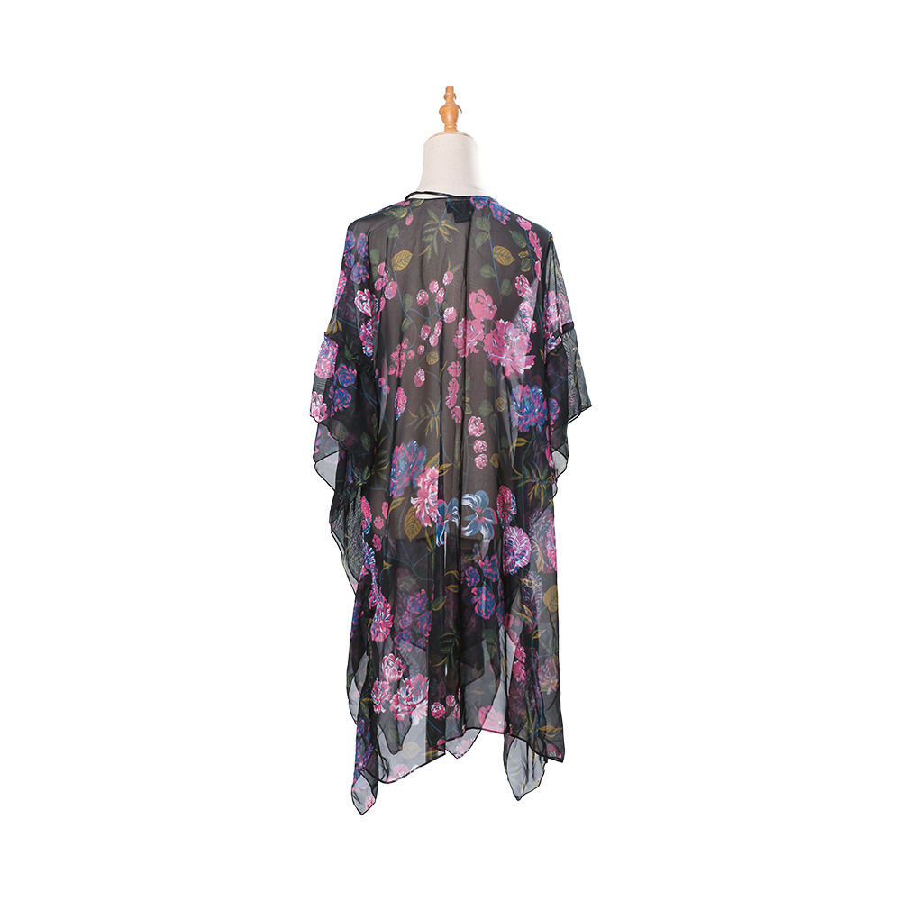 Dames chiffon kimono vest met bloemenprint, losse cover-up casual blousetops